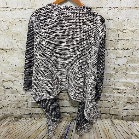 Joan Vass White Black Knubby Knit Open Front Waterfall Cardigan - Picture 3 of 5